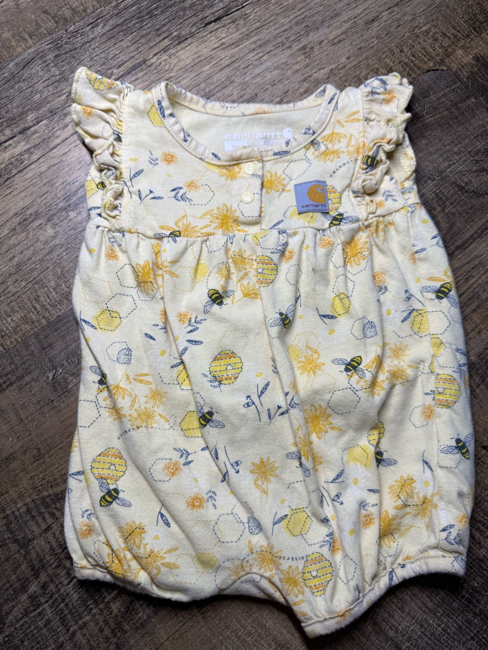 Carhartt Yellow Floral Bee Print Bib Romper